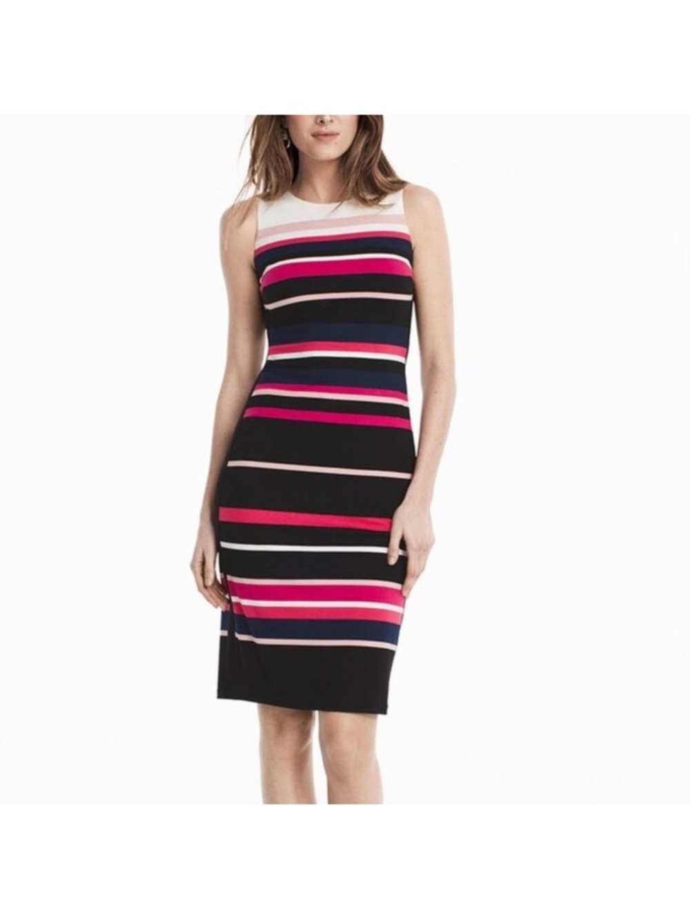 WHBM Sleeveless Midi Dress with Pink & White Stripes Size 4